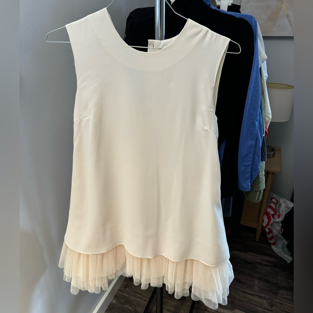 Cream Sleeveless Dress with Tulle Hem